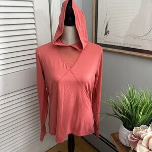 DOVER SADDLERY Top Womens Medium Orange Hooded Lightweight Stretch Equestrian